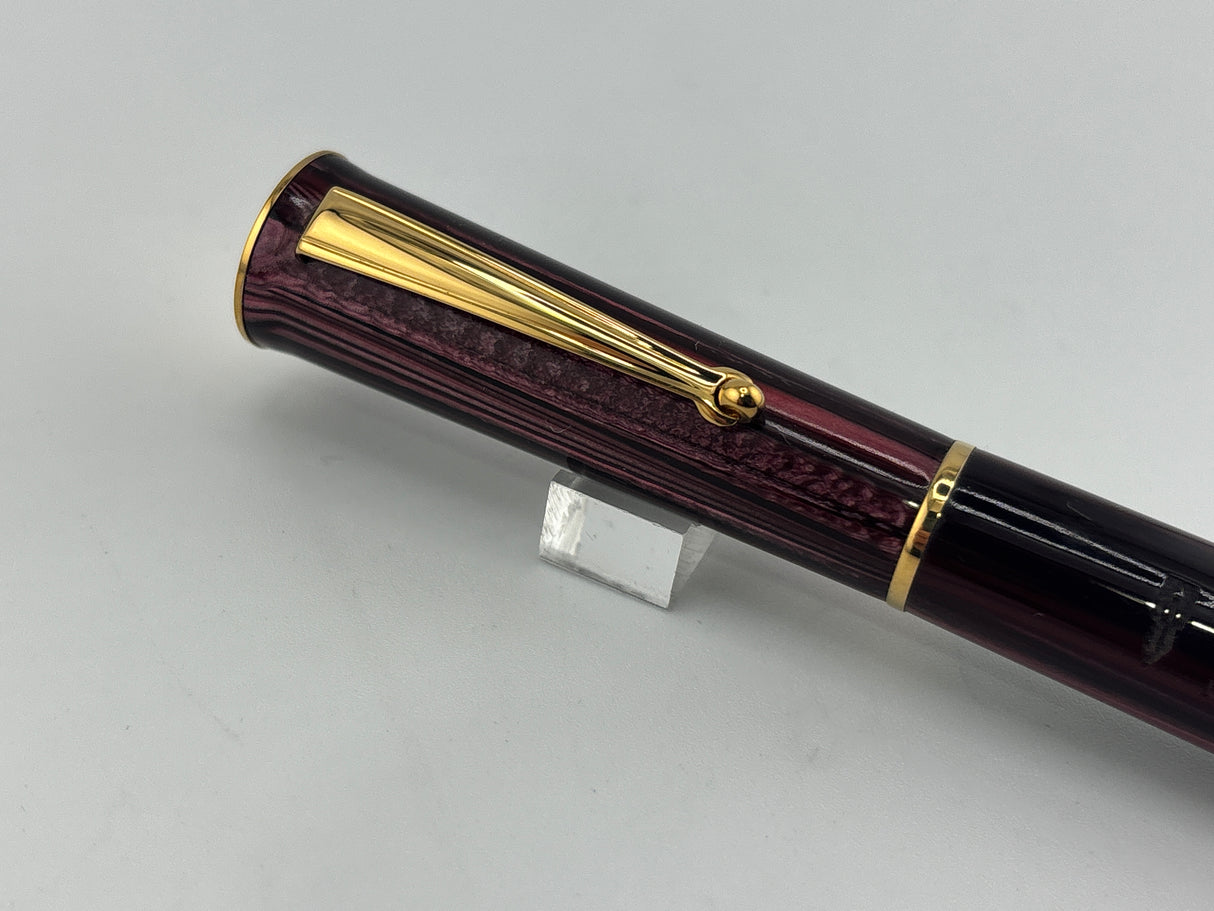 Delta Papillon Variegated Streaked Burgundy Resin  Fountain Pen  - Fine 18kt Gold Nib