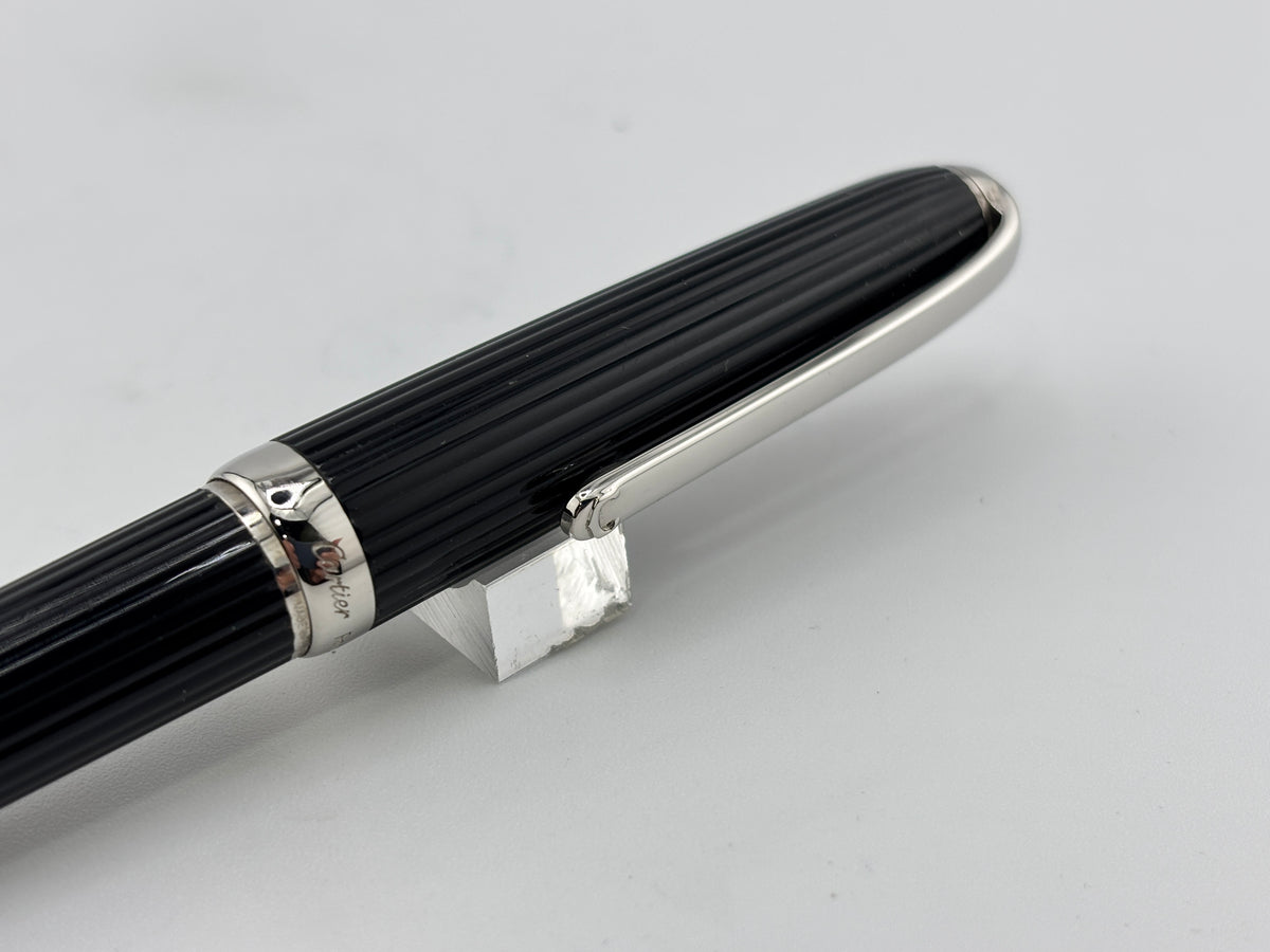 Cartier - Louis Cartier Black Fluted Ballpoint Pen - Platinum-Plated Trim