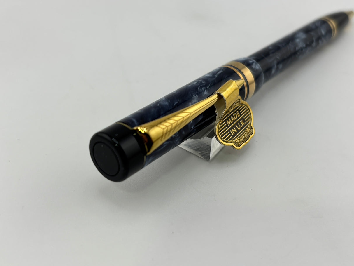 Parker  Duofold Marbled Blue Cap Actuated Ballpoint Pen - The Original Style of the Duofold Ballpoint - Circa 1989 - Scarce!