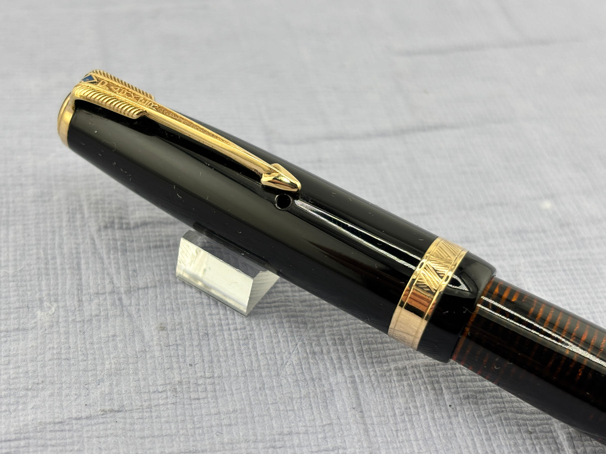 Parker Vacumatic Standard Black Cap striped transparent Laminated  Barrel Diamond clip - Fountain Pen