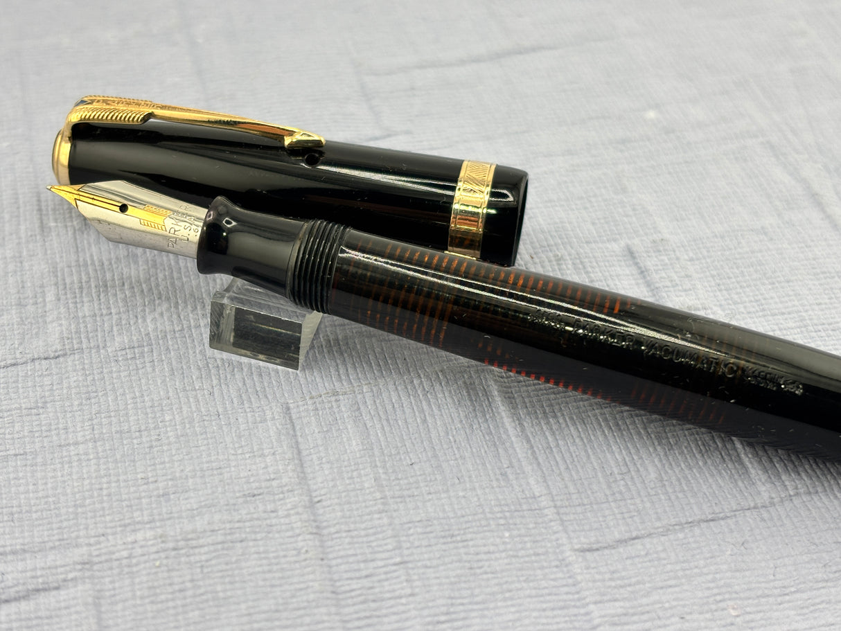 Parker Vacumatic Standard Black Cap striped transparent Laminated  Barrel Diamond clip - Fountain Pen