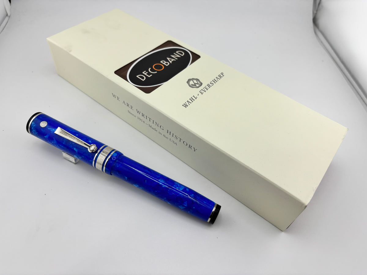 Wahl-Eversharp Decoband Lustrous Amalfi Blue w/Rhodium Plated Trim Fountain Pen - Large Medium 14kt Gold Nib