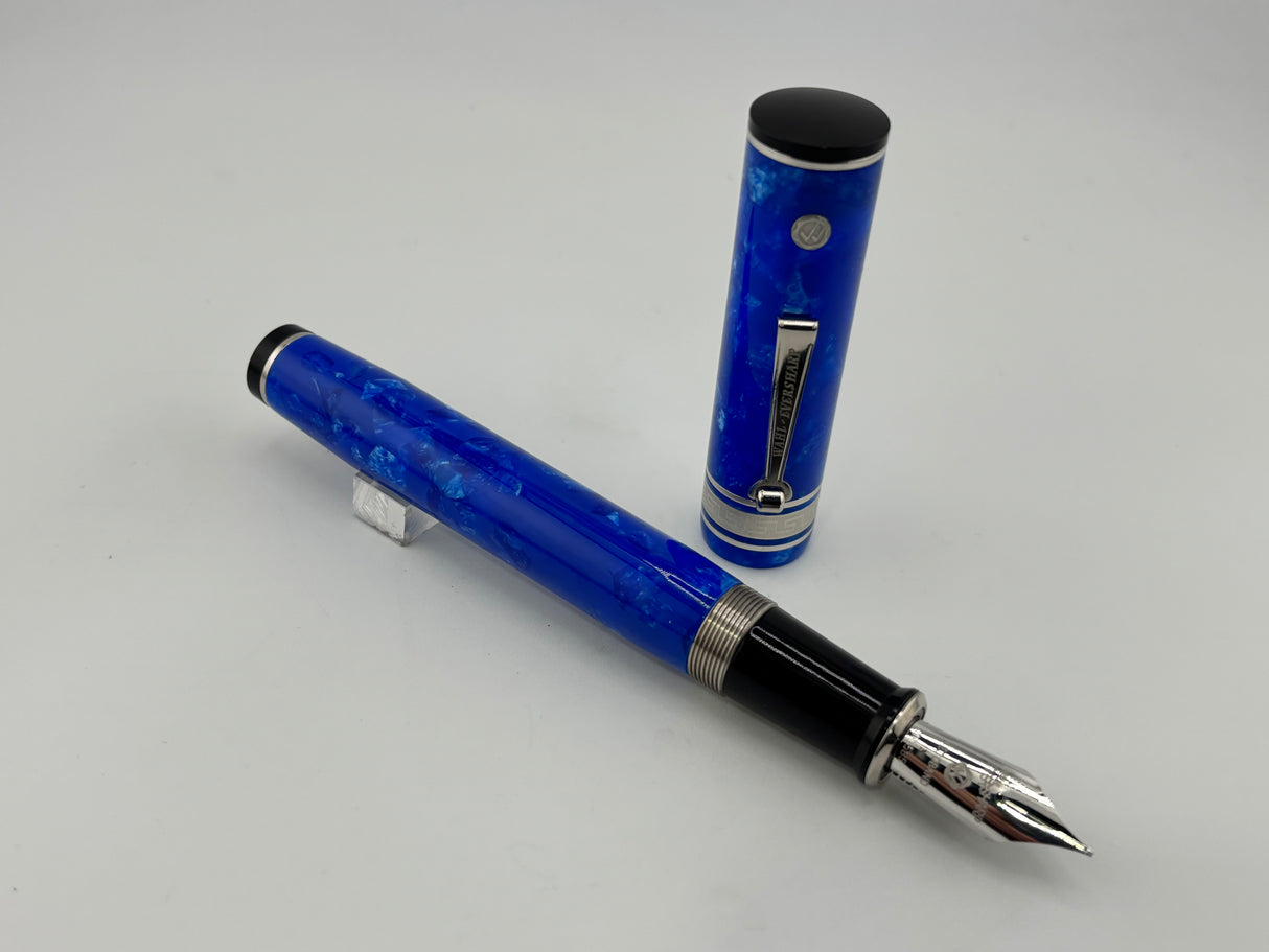 Wahl-Eversharp Decoband Lustrous Amalfi Blue w/Rhodium Plated Trim Fountain Pen - Large Medium 14kt Gold Nib