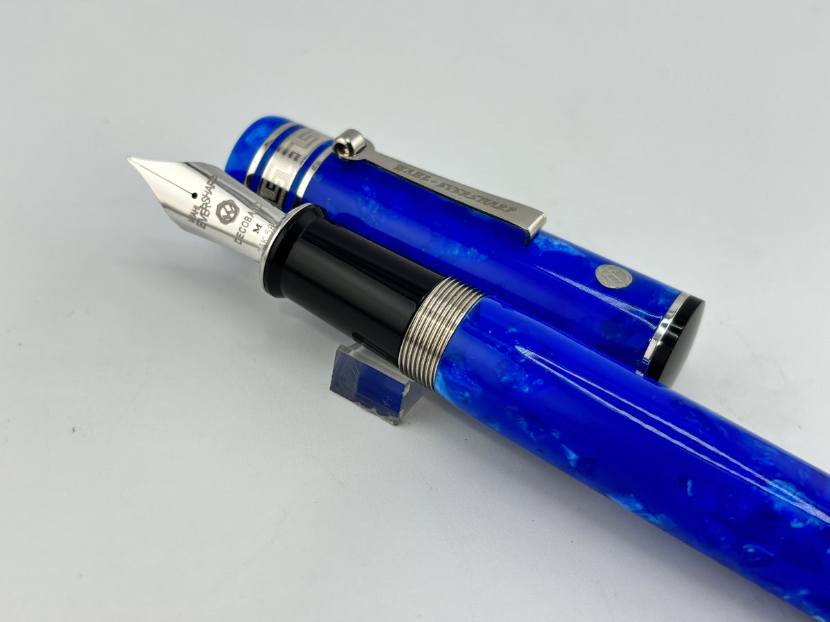 Wahl-Eversharp Decoband Lustrous Amalfi Blue w/Rhodium Plated Trim Fountain Pen - Large Medium 14kt Gold Nib