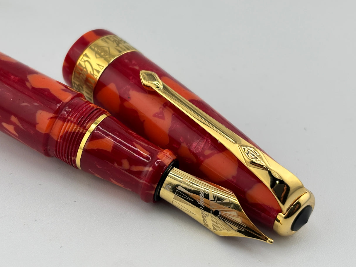 Conway Stewart "100" Red Mosaic Fountain Pen - Medium Gold-Plated Nib