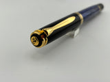 Pelikan Early M800 Black Cap/Blue Striped Barrel - Fine 18CGold Nib