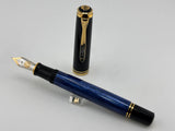 Pelikan Early M800 Black Cap/Blue Striped Barrel - Fine 18CGold Nib
