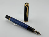 Pelikan Early M800 Black Cap/Blue Striped Barrel - Fine 18CGold Nib