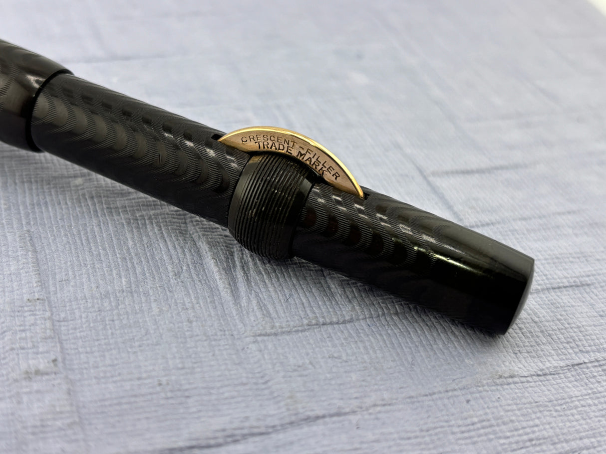 Conklin Toledo Crescent filler"50"  Black hard Rubber chased  # 5 nib very  good flex - Fountain Pen