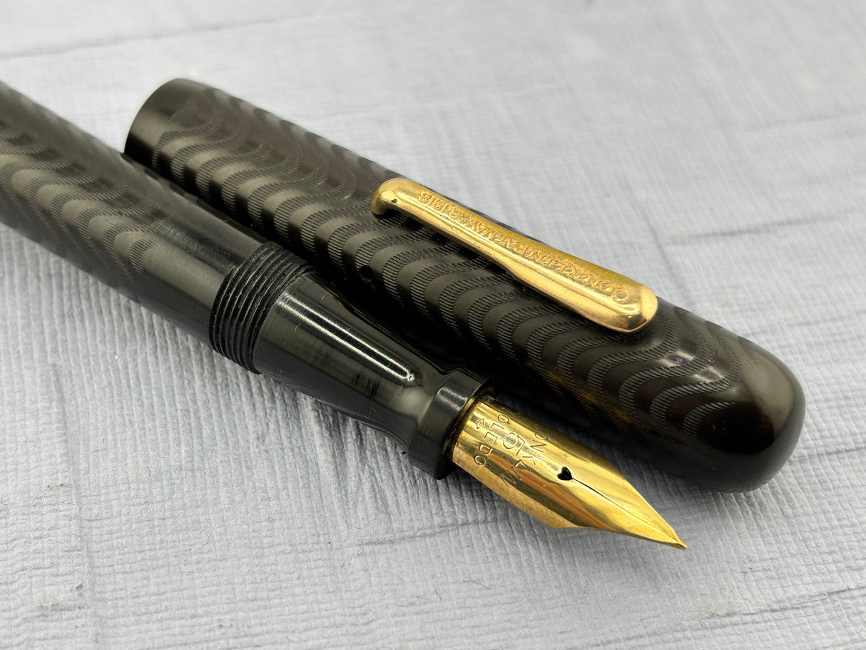 Conklin Toledo Crescent filler"50"  Black hard Rubber chased  # 5 nib very  good flex - Fountain Pen