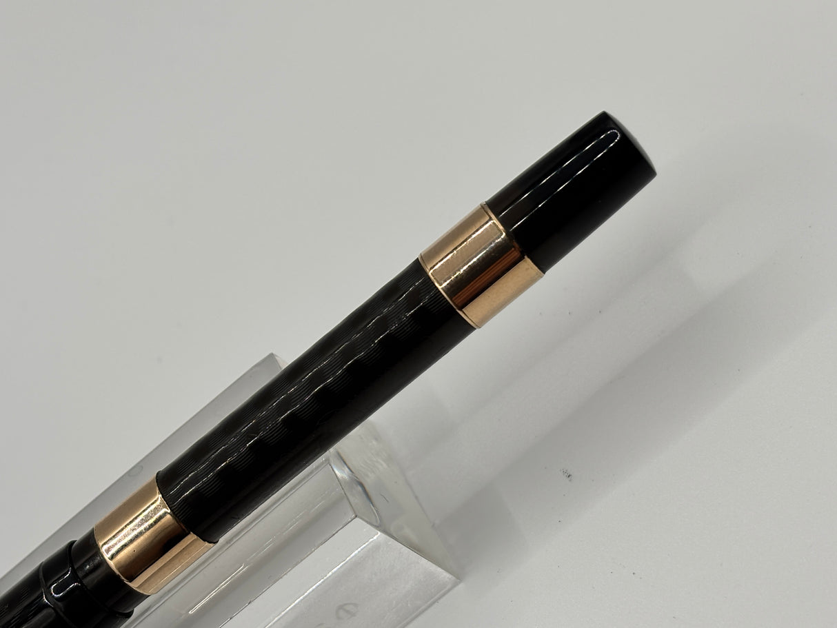 Waterman 14 Black chased Slip Cap 2 bands on barrel - Eye dropper filling system