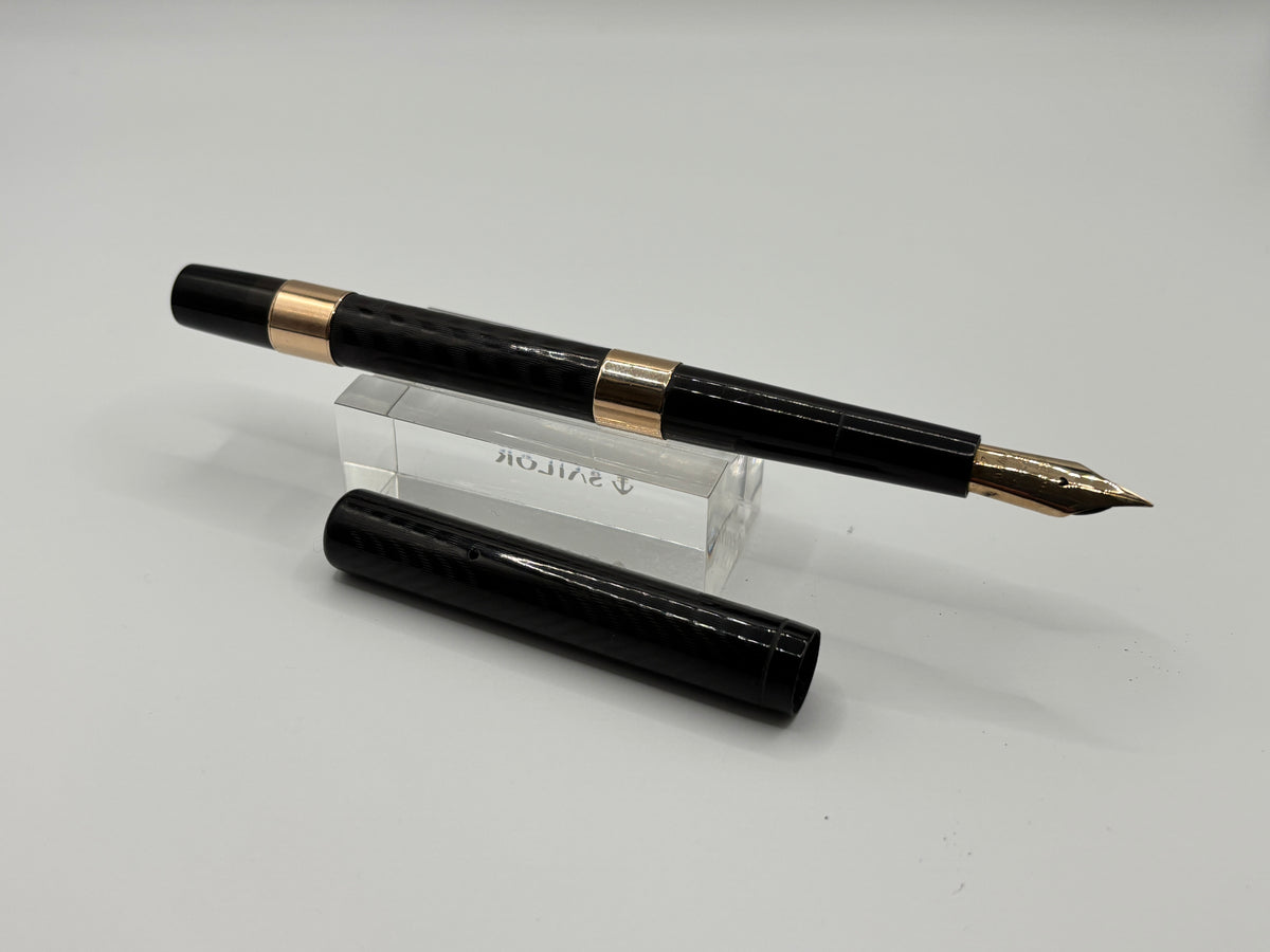 Waterman 14 Black chased Slip Cap 2 bands on barrel - Eye dropper filling system