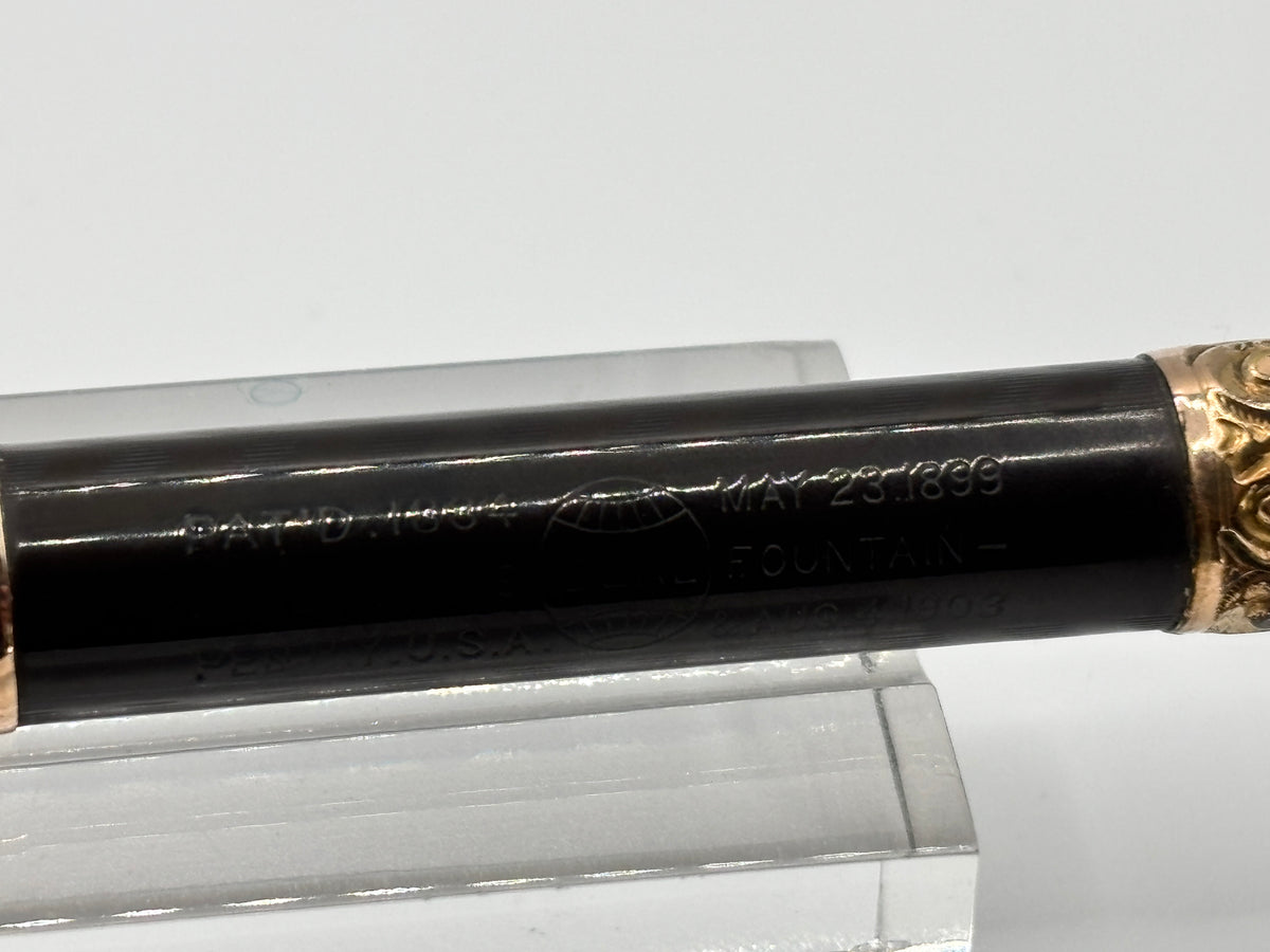 Waterman 13  Black chased Slip Cap 2 bands on barrel - Eye dropper filling system