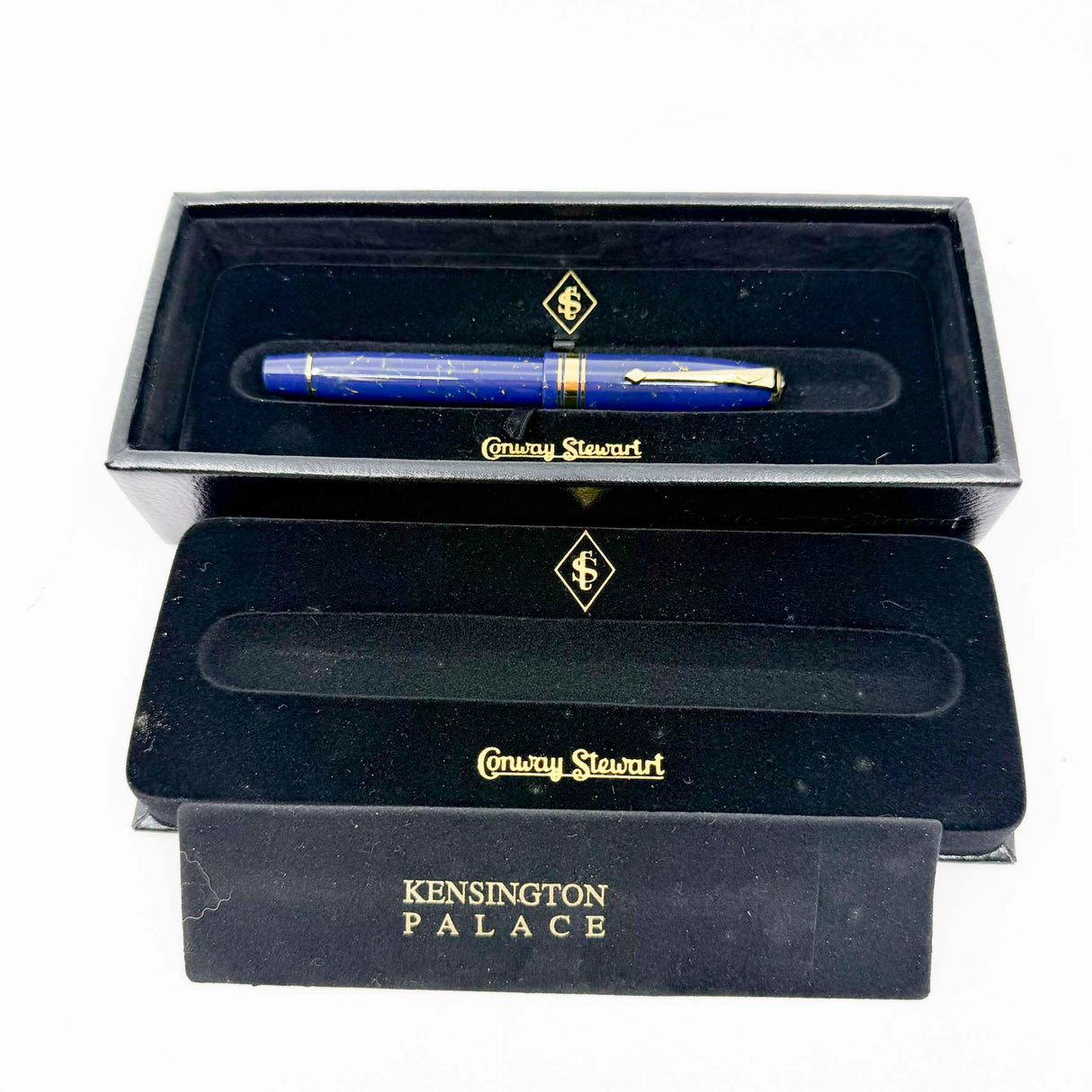 Conway Stewart 100 Sapphire Blue with Gold Flecks  Fountain Pen - Double Broad 18kt Gold Nib