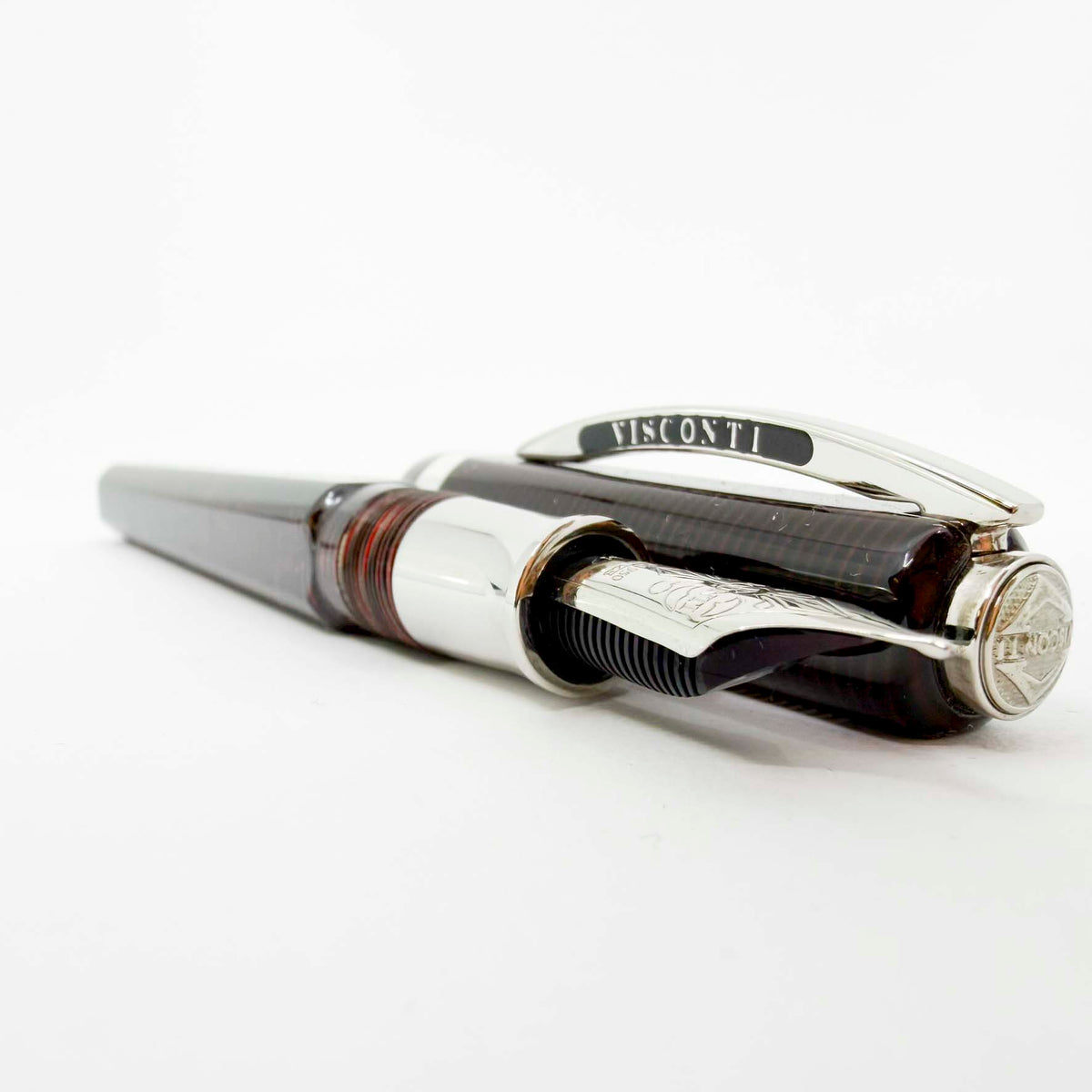 Visconti Wall Street Glittering Burgundy Striped Celluloid Fountain Pen  -  Flexible Fine 23K Palladium Nib