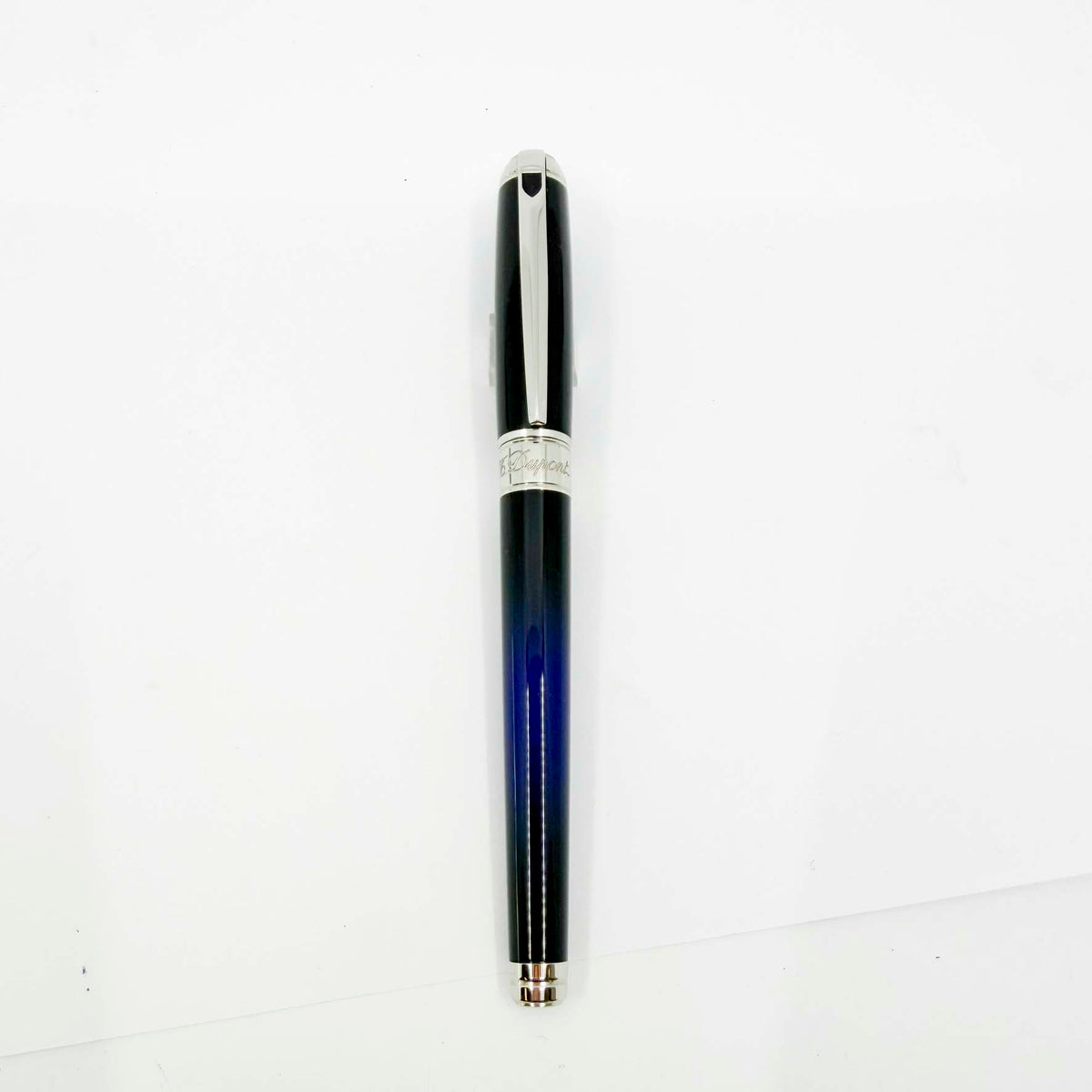 S. T. Dupont  Line D Eternity Blue & Black Lacquer Medium  Fountain Pen - Palladium Plated Trim - Medium 14kt Gold Nib