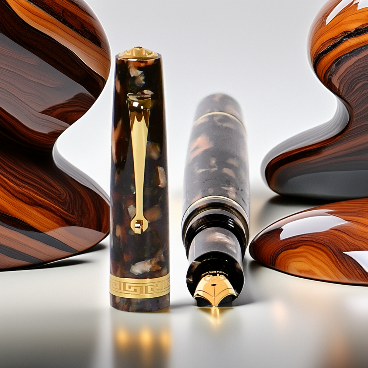 Minerva Terra di Siena Gold Trim Fountain Pen Collection