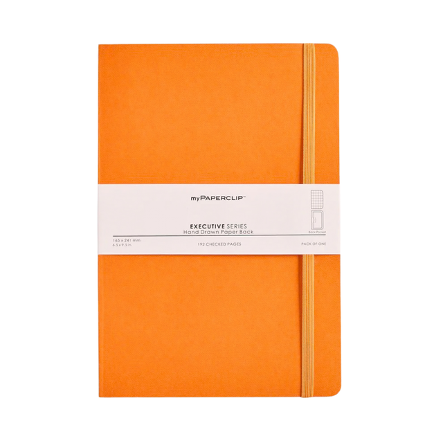 My Paperclip Executive Series Notebook (Soft Cover) - Large (With Back Pocket)  165 x 241 mm Collection  Checks orange