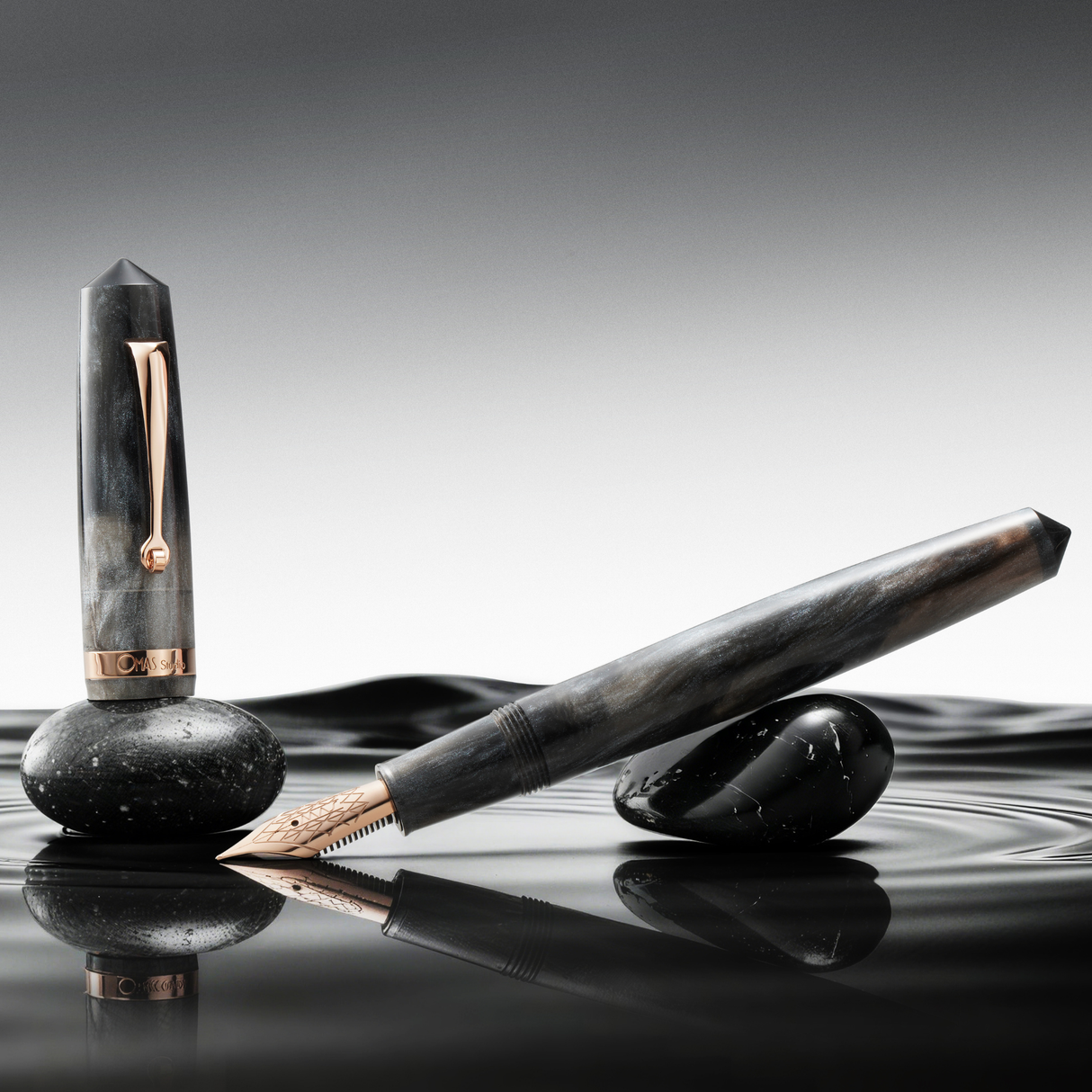 OMAS Studio Grigio Luminoso Rose Gold Trim Fountain Pen Collection