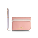 Sheaffe Emily in Paris Prelude Mini 9810 Pastel Pink Ballpoint Pen with Swarovski Crystal and Full-Grain Leather Credit Card Holder Gift Set