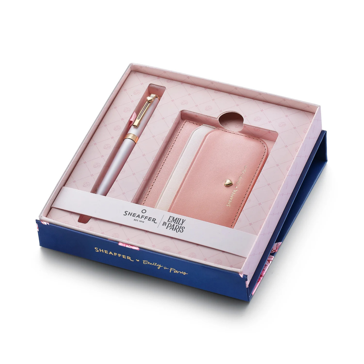 Sheaffe Emily in Paris Prelude Mini 9810 Pastel Pink Ballpoint Pen with Swarovski Crystal and Full-Grain Leather Credit Card Holder Gift Set