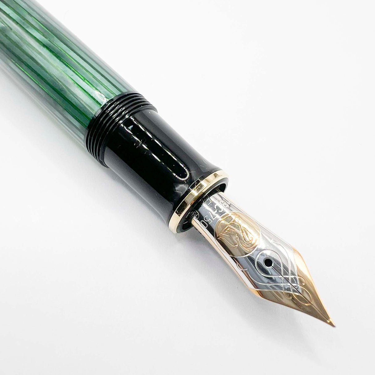 Pelikan M800 Souveran Black Cap & Green Striped Barrel Fountain Pen -  Extra Fine 18kt Gold Nib