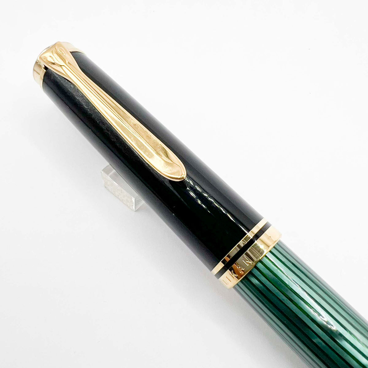 Pelikan M800 Souveran Black Cap & Green Striped Barrel Fountain Pen -  Extra Fine 18kt Gold Nib