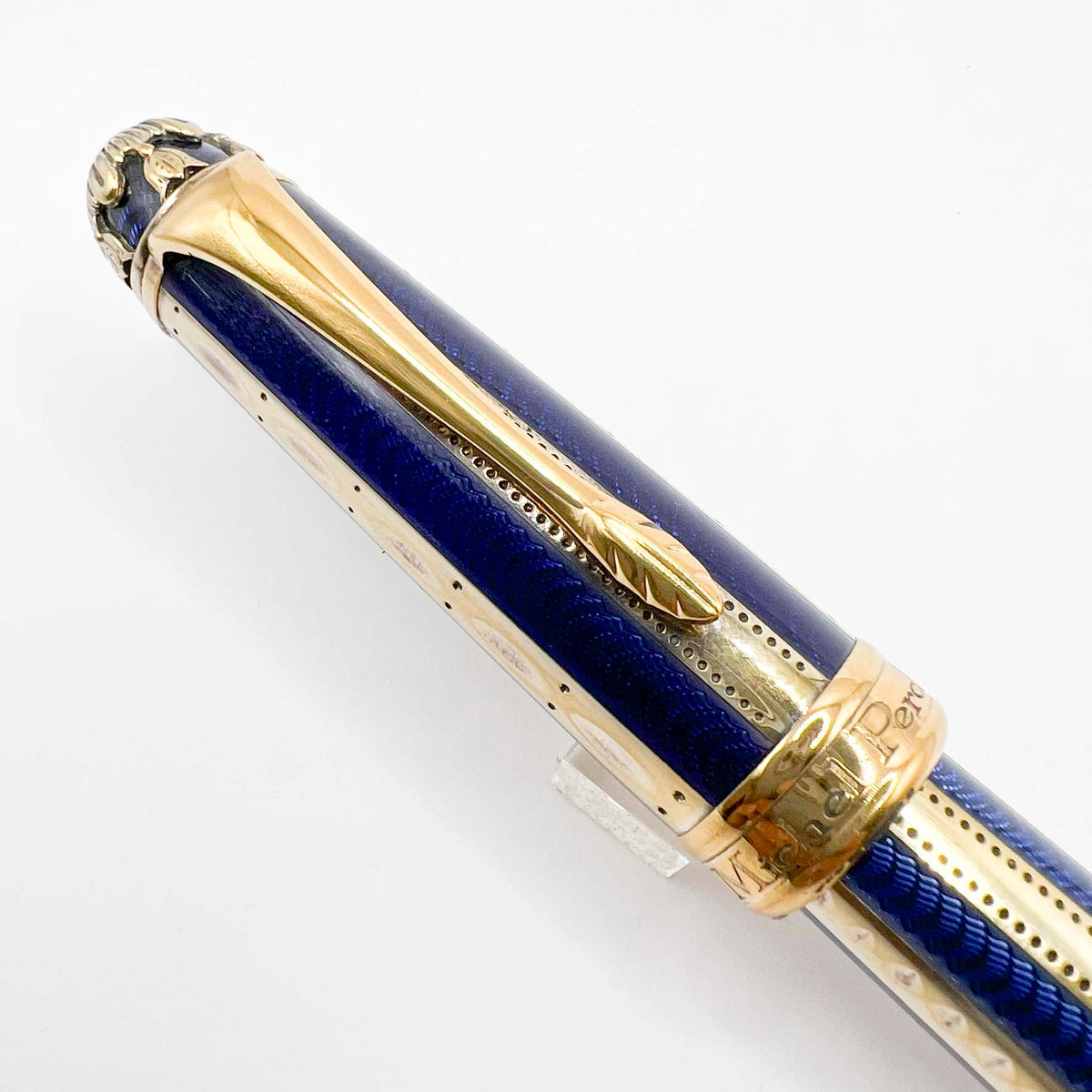 Michel Perchin Ribbed Blue Enamel and Gold Vermeil Limited Edition Fountain Pen (1995) - Broad 18kt Gold Nib