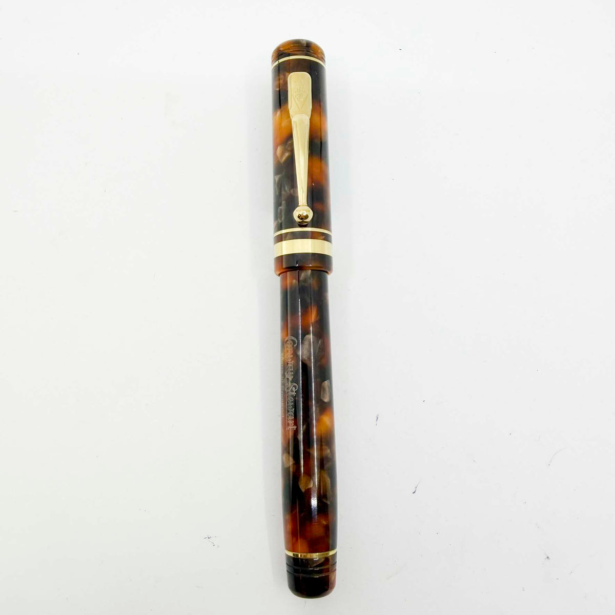 Conway Stewart Marble Brown Fountain Pen for Fountain Pen Hospital's 60th Anniversary #48 of 60 Pens- Fine 18kt Gold Nib - Cap Bands & Clip are 18kt Gold