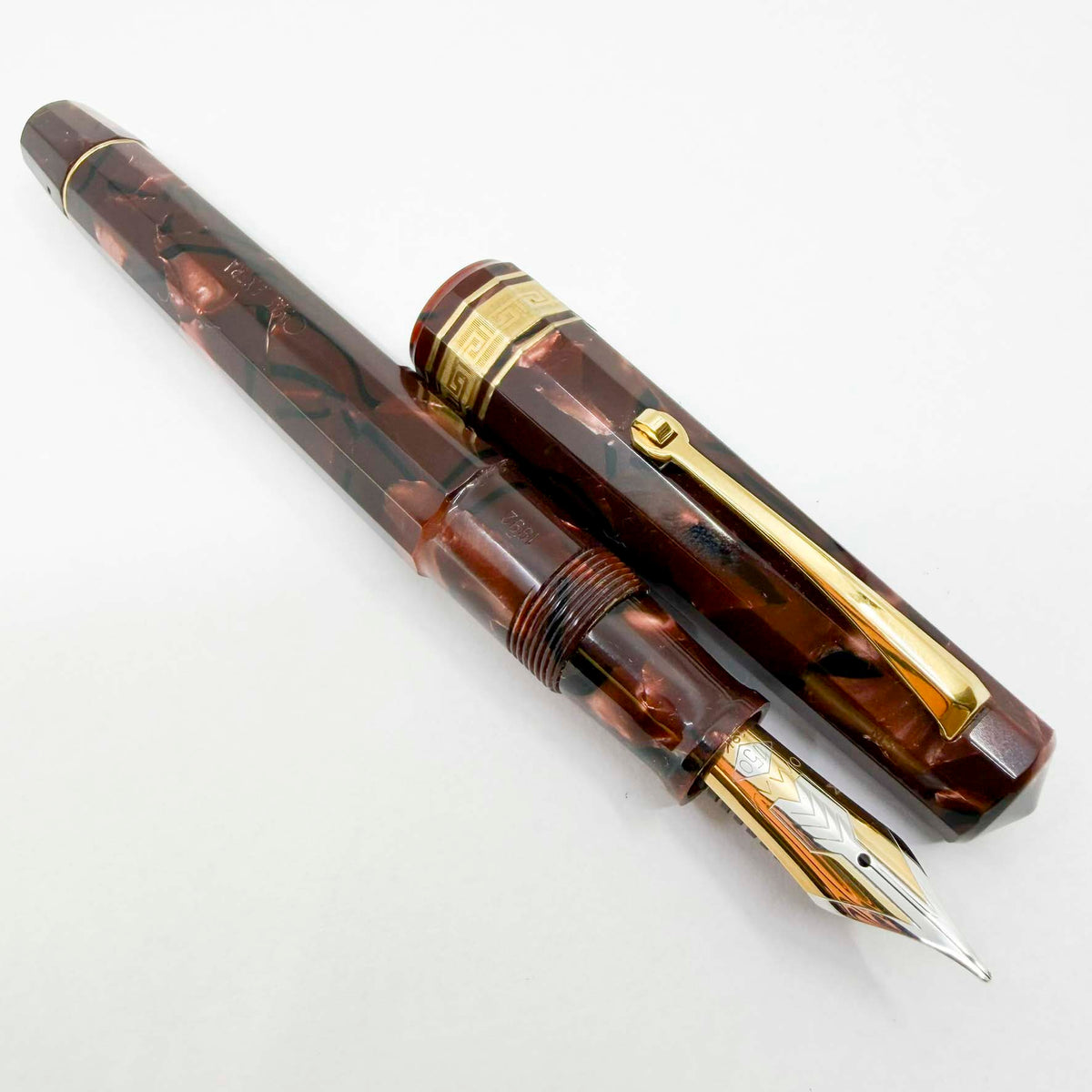 OMAS Paragon "Scarlet Red" (Marble Burgundy) Celluloid  Fountain Pen -  Medium 18kt Gold Nib (1992)