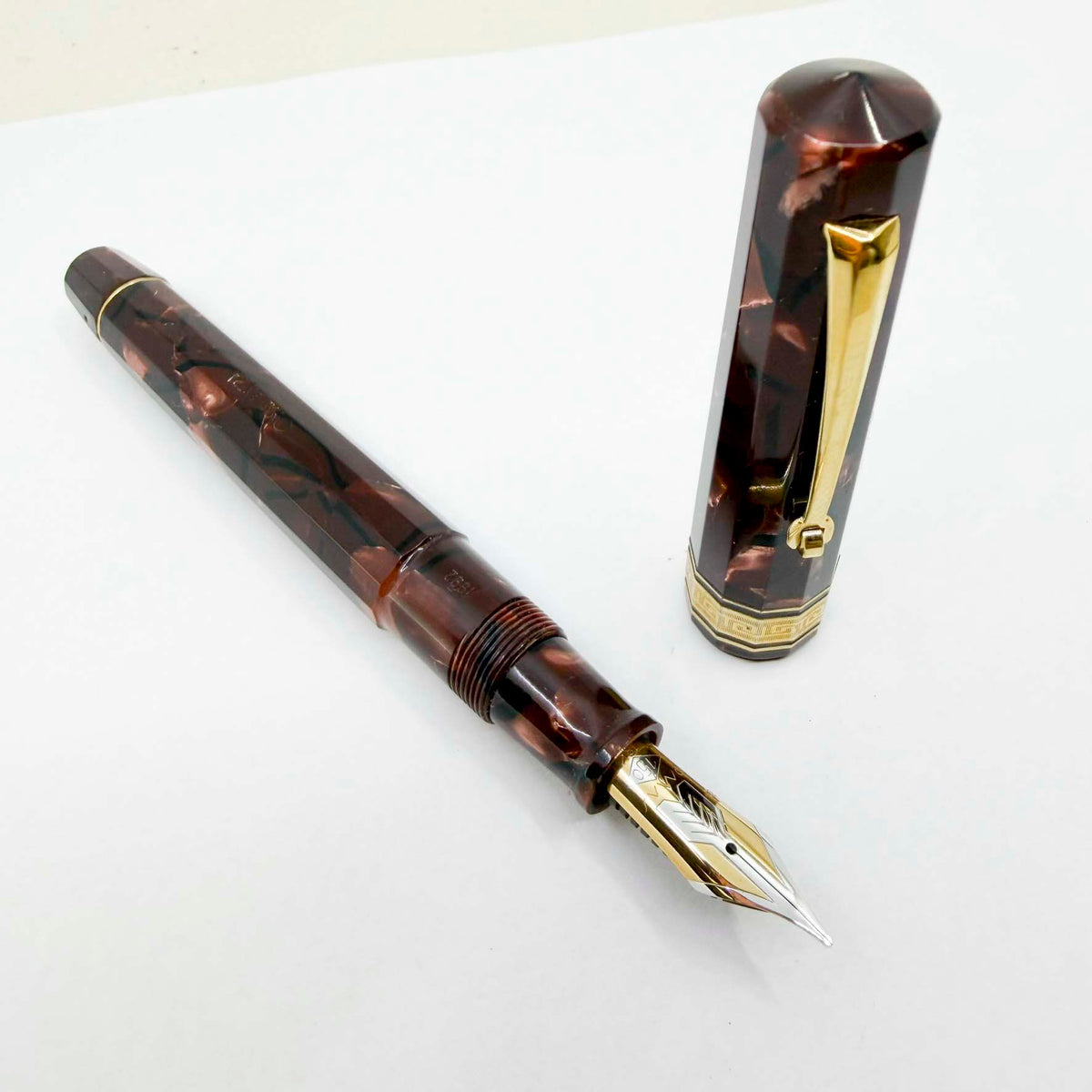 OMAS Paragon "Scarlet Red" (Marble Burgundy) Celluloid  Fountain Pen -  Medium 18kt Gold Nib (1992)