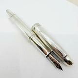 Krone Sterling Silver Large Fountain Pen - Alternating Smooth & Barleycorn Panels - Fine 18kt Gold Nib