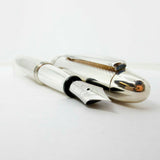 Krone Sterling Silver Large Fountain Pen - Alternating Smooth & Barleycorn Panels - Fine 18kt Gold Nib