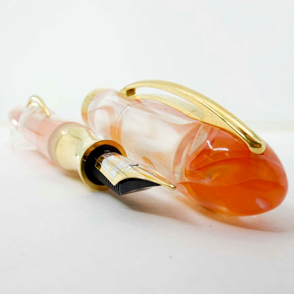Visconti "Millennium Two" Orange Streaked Transparent Limited Edition Crescent Fill Fountain Pen - Semi-Flex Medium 18kt Gold Nib - MINT