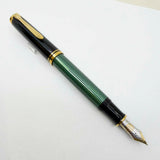 Pelikan  M800 Green Striped Fountain Pen - Early Model "W. Germany" On Cap Band - Medium 18kt "PF" Nib