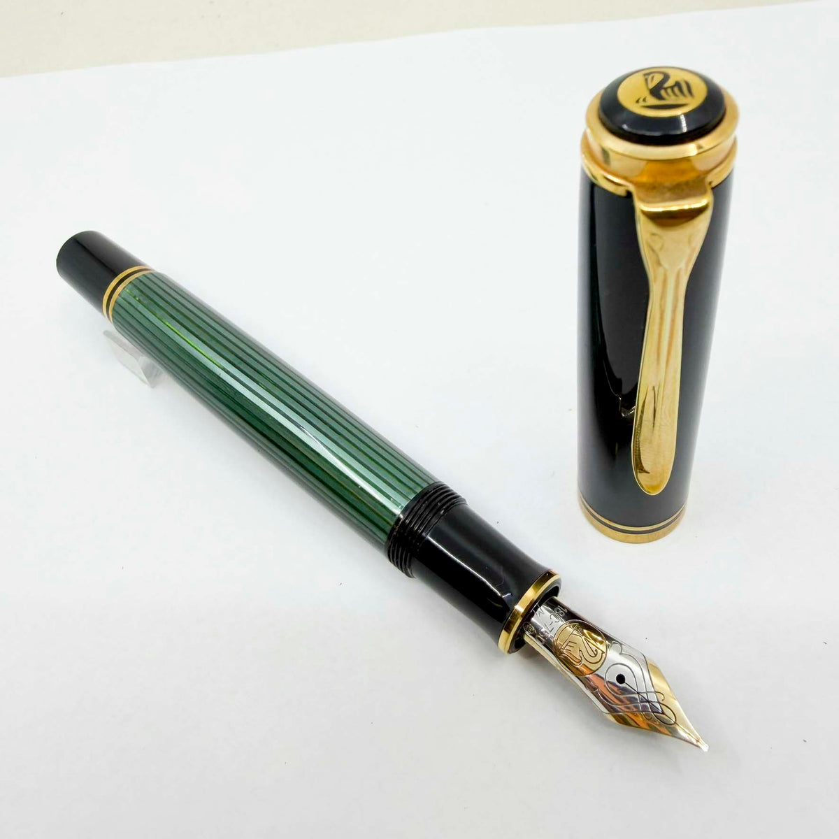 Pelikan  M800 Green Striped Fountain Pen - Early Model "W. Germany" On Cap Band - Medium 18kt "PF" Nib