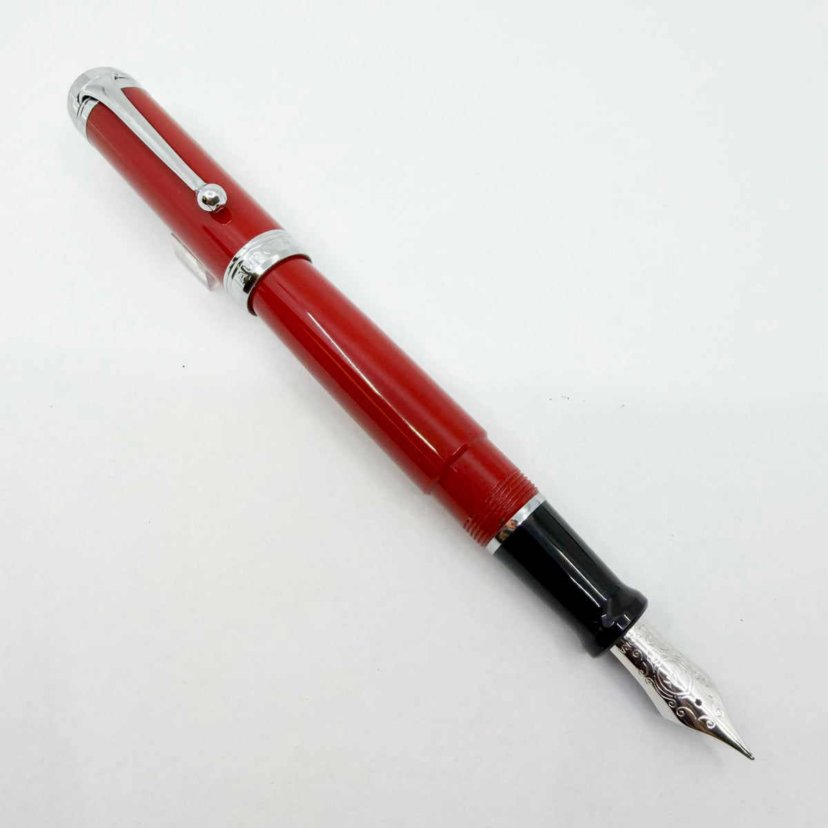Aurora Burgundy Talentum Chrome Trim Fountain Pen - Fine 14kt Gold Nib - MINT