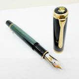 Pelikan Souveran Black/Green Striped M1000 Fountain Pen - Medium 18kt Gold Nib