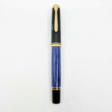 Pelikan Early M800 Black Cap/Blue Striated Barrel Fountain Pen - Medium 18kt Gold PF Nib