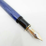 Pelikan Early M800 Black Cap/Blue Striated Barrel Fountain Pen - Medium 18kt Gold PF Nib