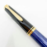 Pelikan Early M800 Black Cap/Blue Striated Barrel Fountain Pen - Medium 18kt Gold PF Nib