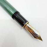 Pelikan Souveran SCARCE M1050 Vermeil Cap (Gold-Plated Sterling Silver)/Green Striped Barrel Fountain Pen - Medium 18kt Gold Nib